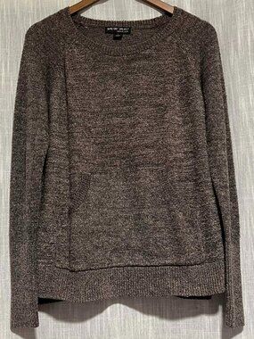 Barefoot Dreams CozyChic Raglan Sweater Crew-Neck Pullover Heather Brown/Grey L
